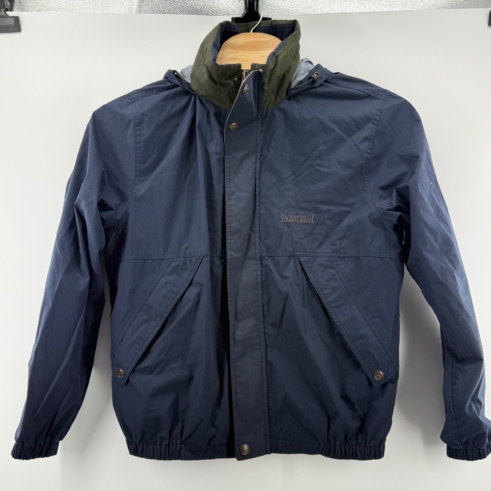 Vintage 90s Y2K Pacific Trail LT Navy Blue Outdoor Vented‎ Hood Jacket Gorpcore